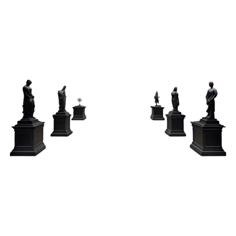 An icon featuring an elegant art gallery with classic paintings hanging on the walls, and sculptures displayed on pedestals. Visitors admire the exhibits, capturing the essence of culture, history, and art. Set against a transparent background. sticker