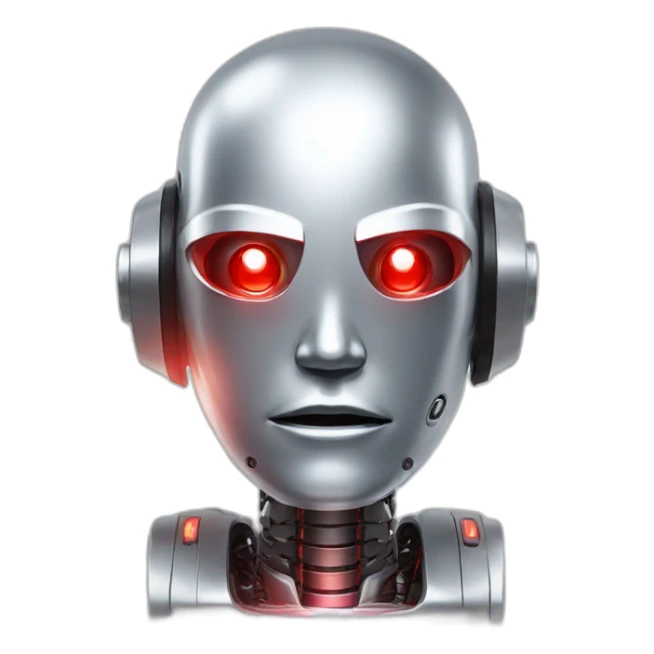 A silver robot human head with red laser beam shooting out of its eyes  sticker