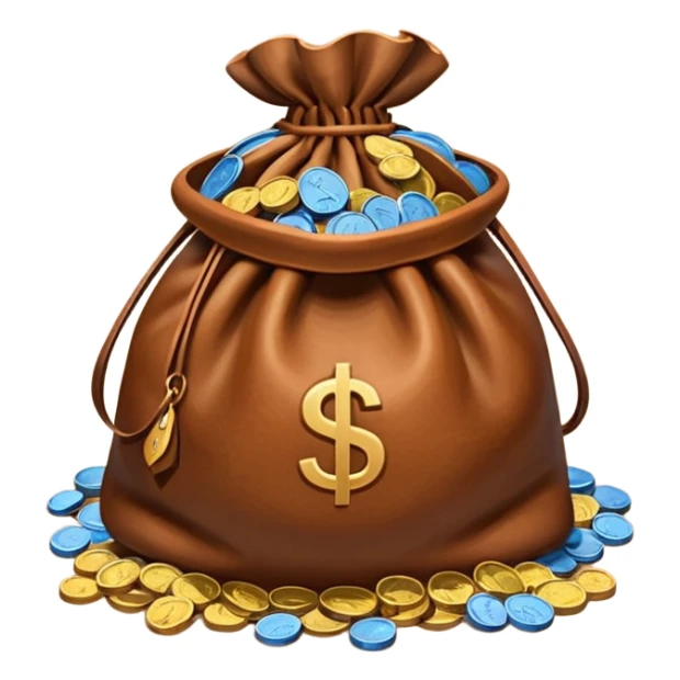 brown money bag of blue coins sticker
