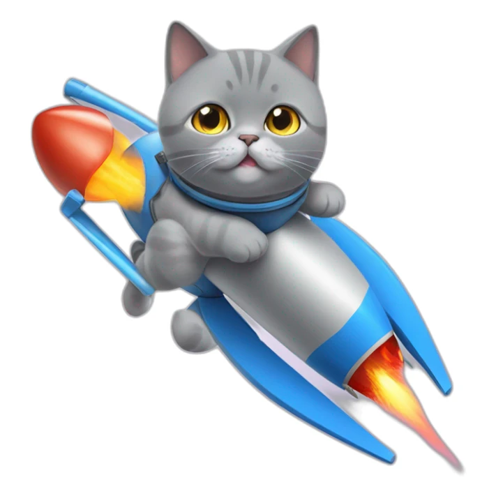 British Shorthair Blue Cat ride a rocket sticker
