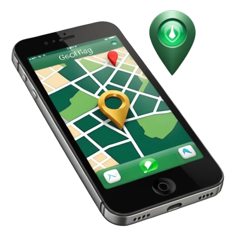 dark green geotag pointing to map on dark green iphone display sticker