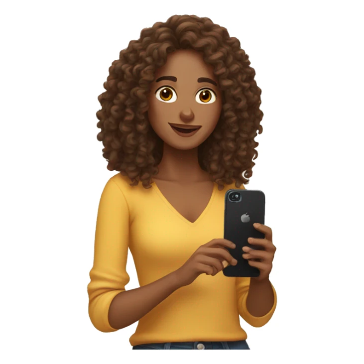 spain woman content creator with brown long curly hair with phone  sticker