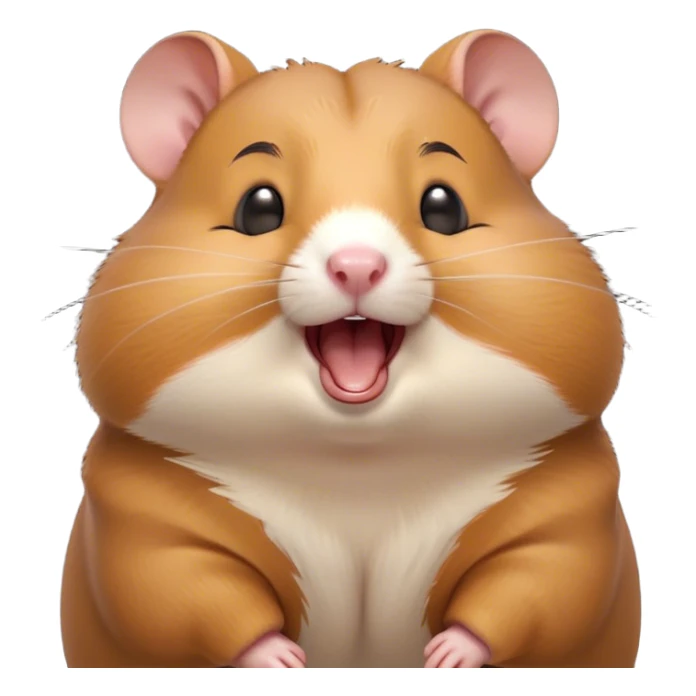 Cinematic Cute Yawning Brown Hamster Portrait Emoji, Head tilted slightly with a dramatic, wide-open yawn, showcasing a smooth, rich brown coat with tiny droopy ears, round dark eyes barely open in drowsy contentment, Simplified yet irresistibly adorable features, highly detailed, glowing with a soft, cozy glow, high shine, relaxed yet expressive, stylized with a touch of whimsy, bright and endearing, soft glowing outline, capturing the essence of a sleepy yet affectionate hamster, so drowsy it feels like it could stretch out of the screen and curl up for a nap! sticker