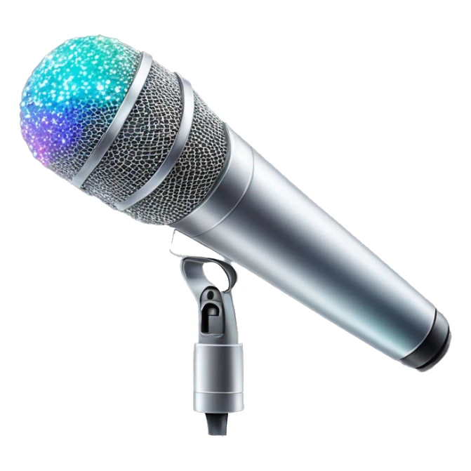 Realistic isolated gradient silver holographic microphone sparkles sticker