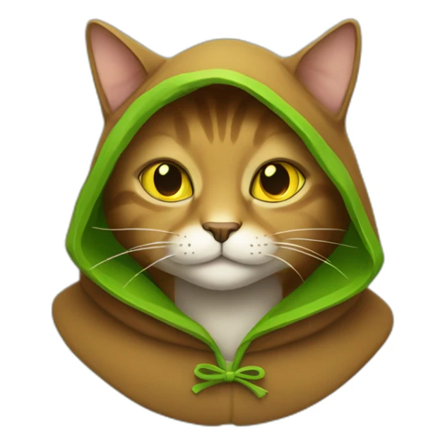 brown cat with yellow eyes and a green hood that smiling sticker
