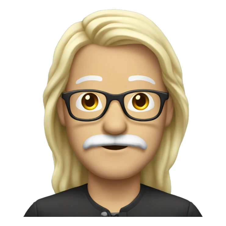 man, long blonde hair, only moustache, glasses sticker