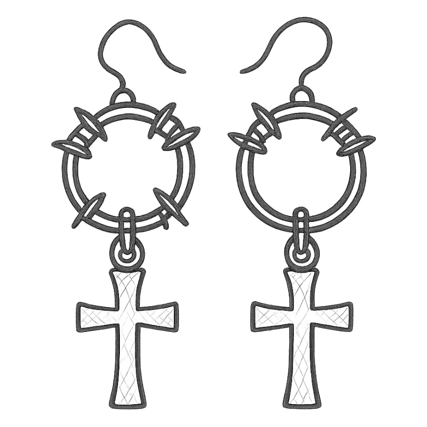 goth earrings, barbed wire hoop, metallic silver, edgy gothic sticker