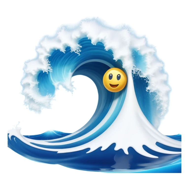 3D render of Tsunami, miniature weather phenomenon, volumetric particle effects, giant curling wave of deep blue water with white foam, emoji style, isolated on white background --v 6.0. sticker