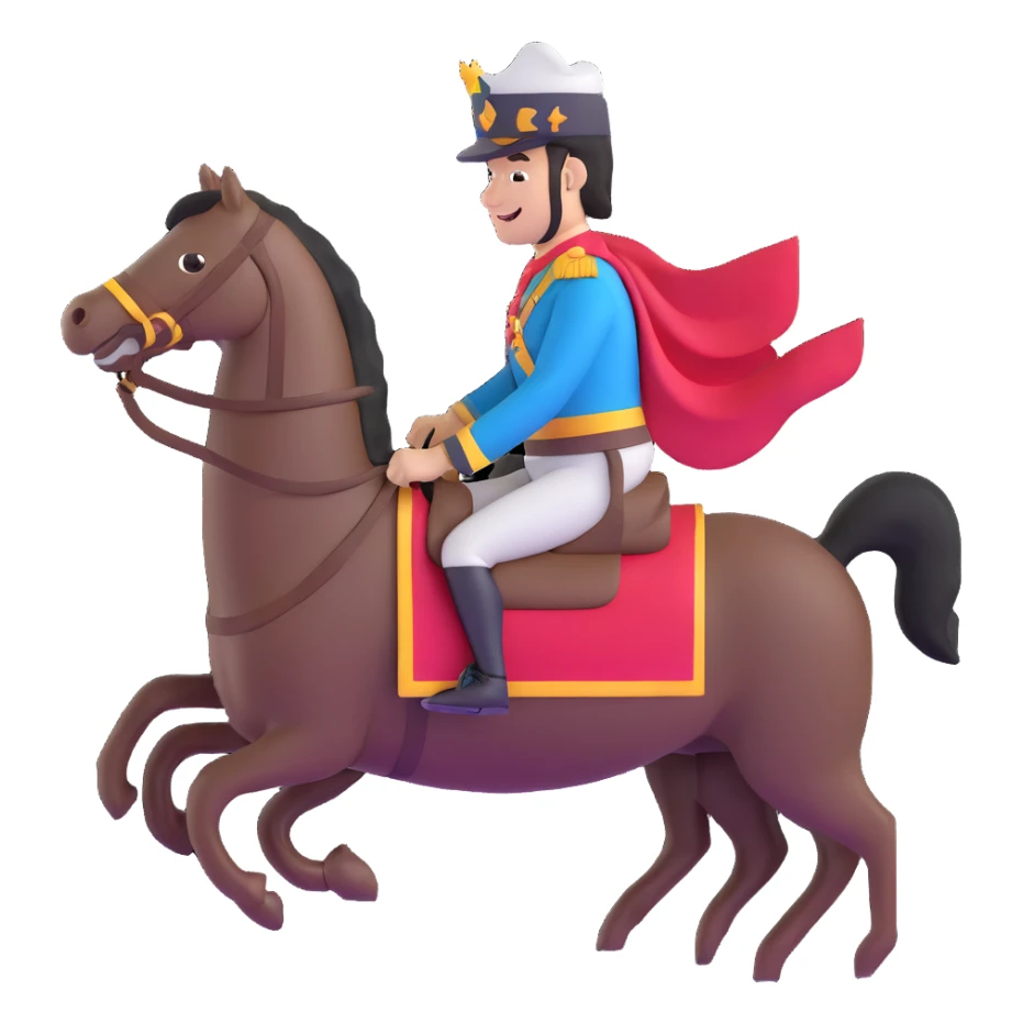 Polk riding a dark horse, smiling, campaign sash sticker