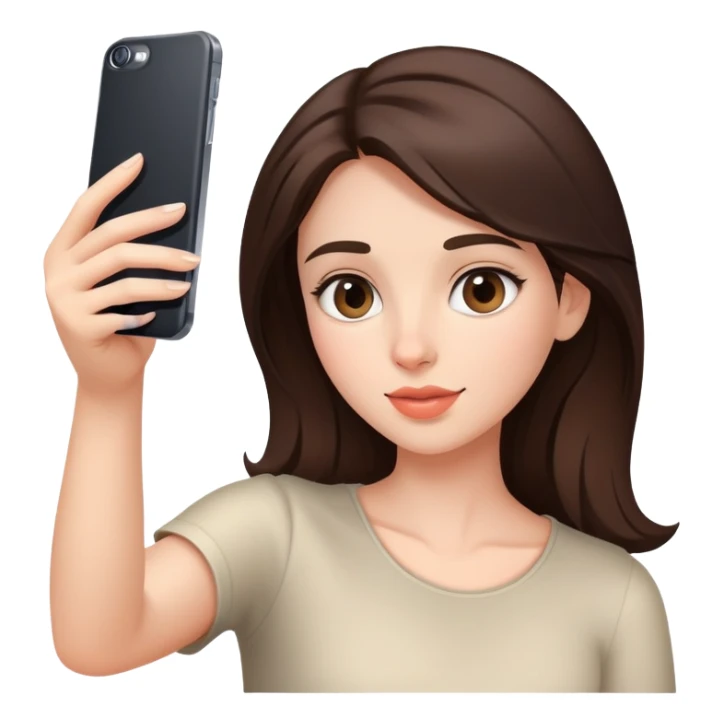 A brunette girl takes a selfie sticker