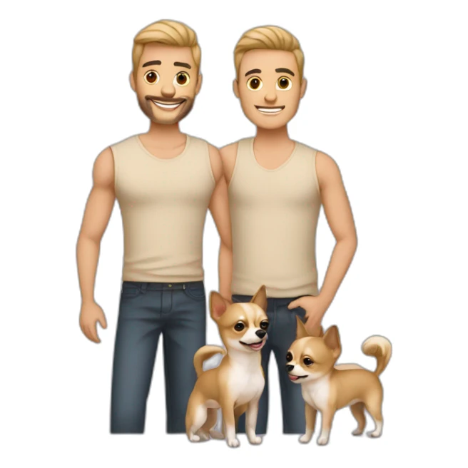 Couple hommes gay avec un chihuahua à poils longs couleur sable sticker
