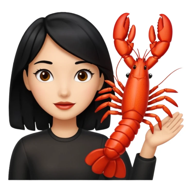 a lobster high five a girl with black hair sticker