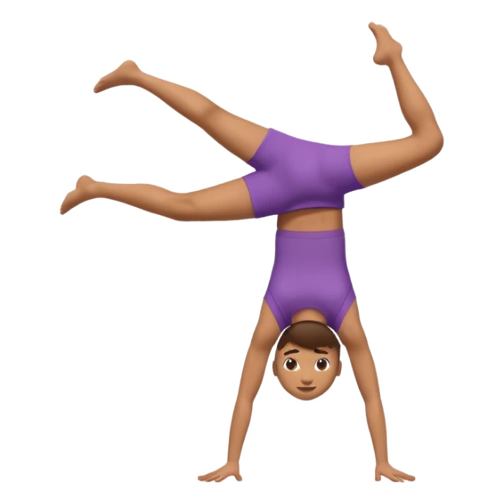 3D emoji style person doing cartwheel/flip pose, centered, soft shadow, white background. sticker