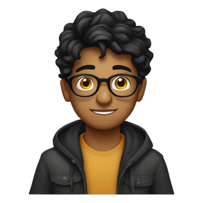 young handsome indian boy with round thick rimmed glasses with black wavy hair drinking coffee from a mug sticker