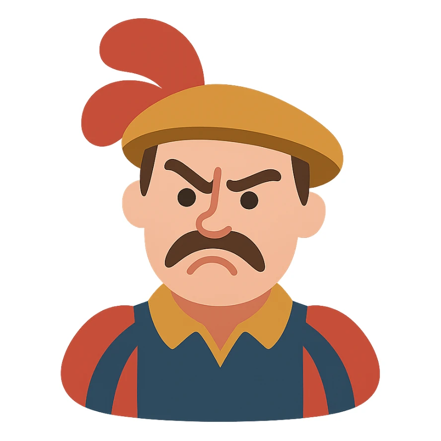 Angry Landsknecht looking up with one eyebrow raised sticker