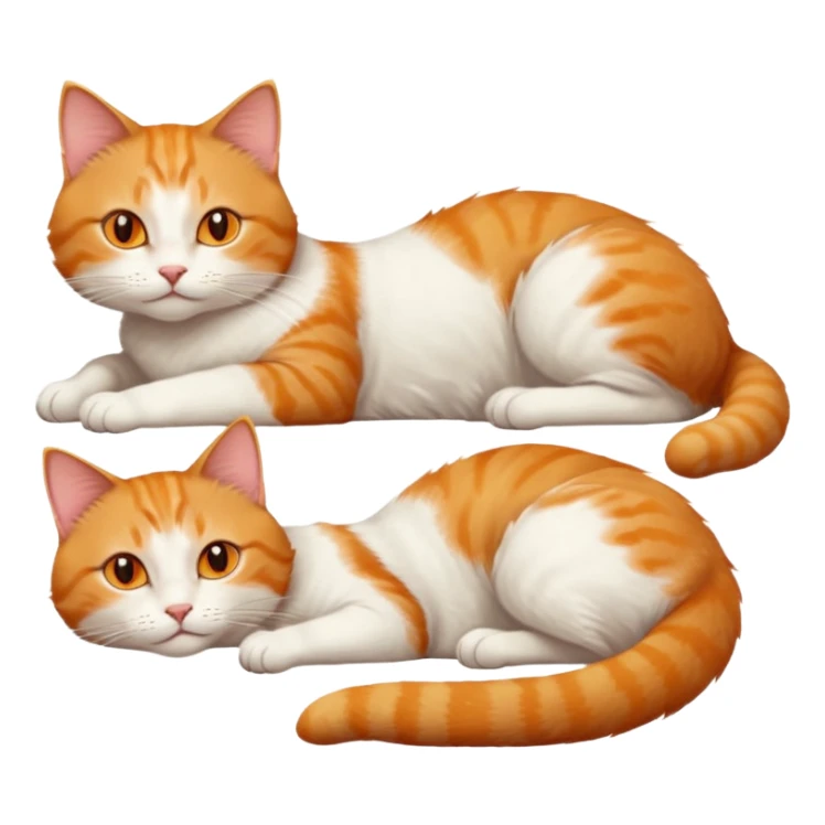 ginger and white cat with orange eyes doing a big extremely long stretch reaching up into the air with arms and legs side by side together straight and overextended whilst lying on its side sticker