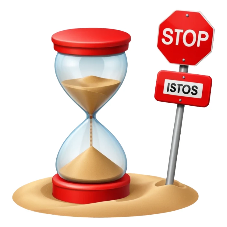 hourglass with a red stop sign sticker