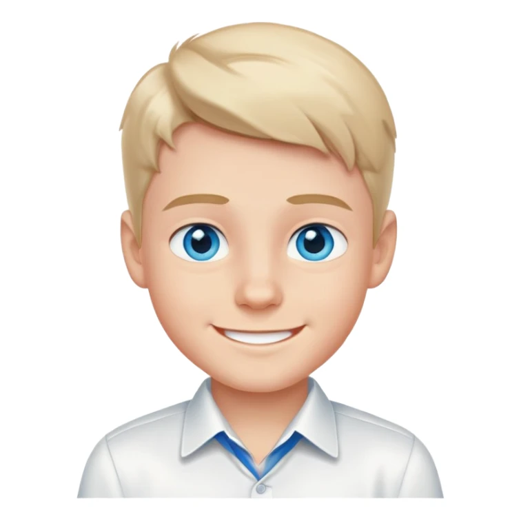 smiling boy in white shirt and blue eyes sticker