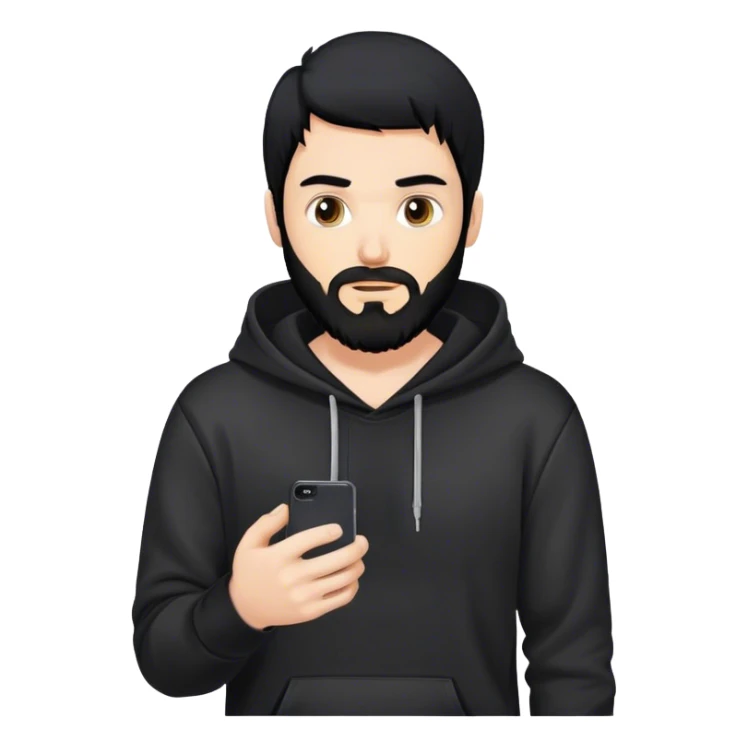 hackeur blanc cheveux noir barbe et capuche noir avec un iphone sticker