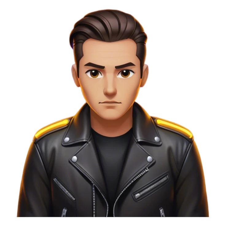 A lone biker with slicked-back hair, wearing a leather jacket, his face partially lit by neon lights sticker