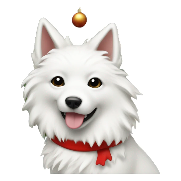 White fox dog near Christmas tree sticker