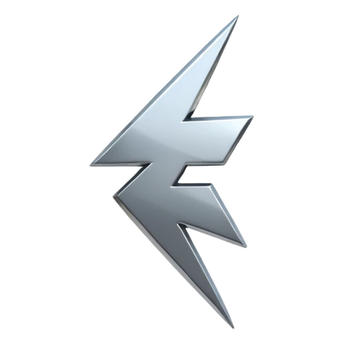 A lightning bolt emoji made of polished silver chrome, sharp yet rounded edges, glossy metallic surface, soft reflections, minimal futuristic design, iOS emoji style, centered, clean white background sticker