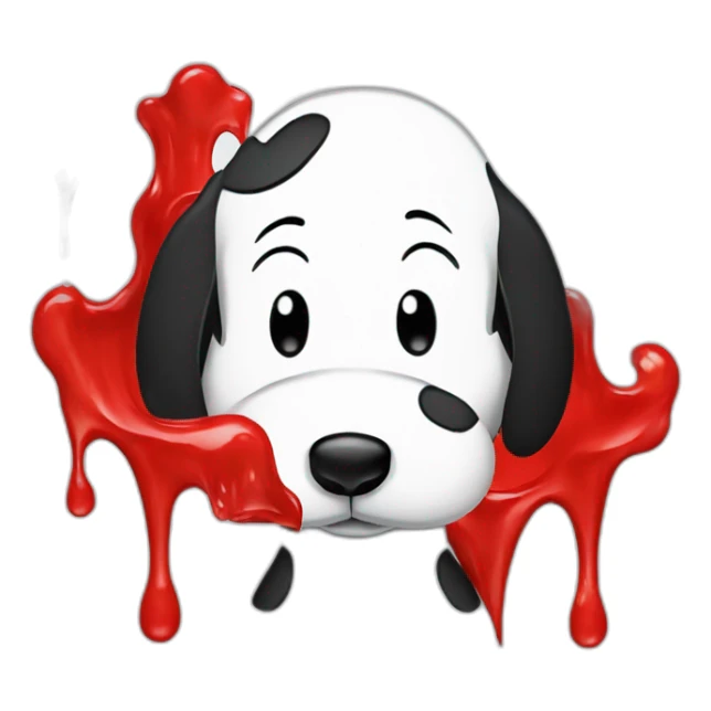 Snoopy with red juice on face dripping from mouth, angry sticker