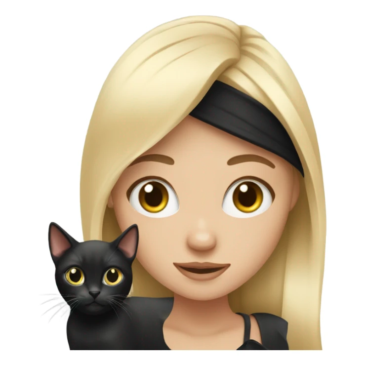 1 blond girl with 1 black cat and 1 cat black and white sticker