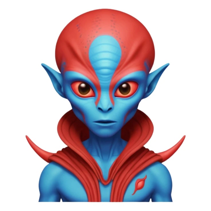 alien living in desert, dressed like a desert alien, red/blue colorful, accessories, just face  sticker