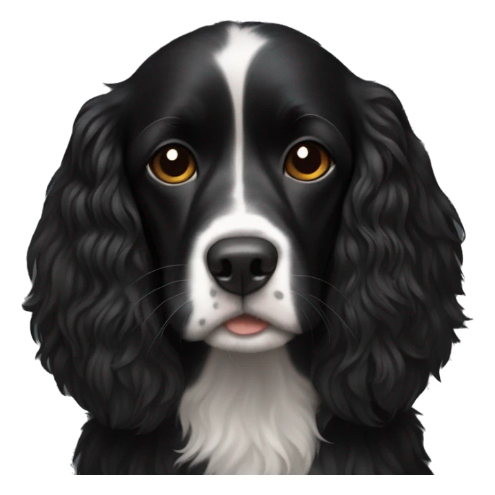 Small completely black spaniel with black fur on his whole face and white fur only on his chest sticker