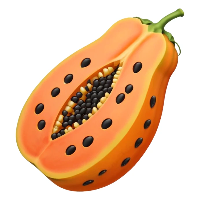 A beautiful papaya fruit is peeled and has black spots.It should be very ripe.like emoji sticker