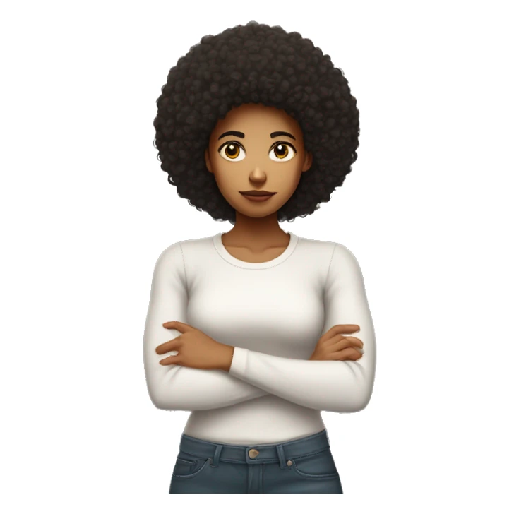 Mixed race girl with afro crossing her arms with back faced to front looking back and giving attitude and rolling eyes sticker