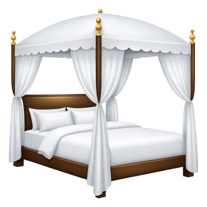 Luxury white canopy hotel bed with puffy white duvet sticker
