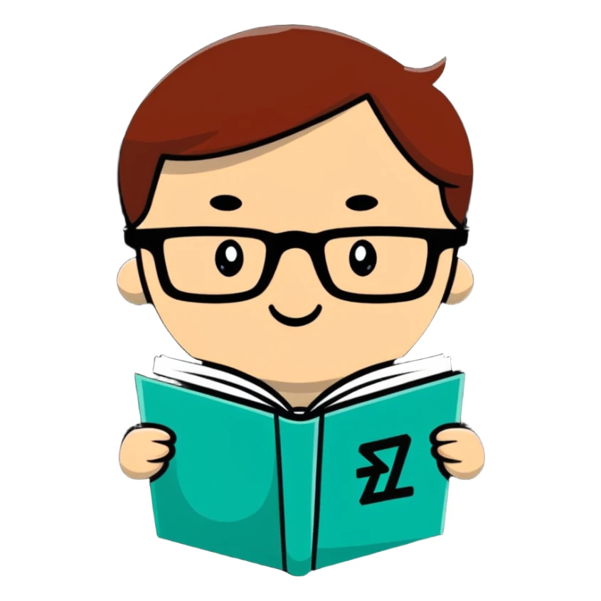 Cute cartoon character with glasses reading a book with mathematical formulas floating around sticker