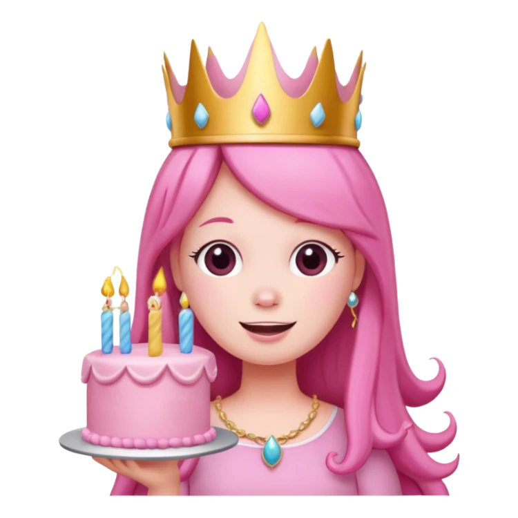 Princess Bubblegum smiling, cheeks puffed, blowing on a birthday cake, no text sticker