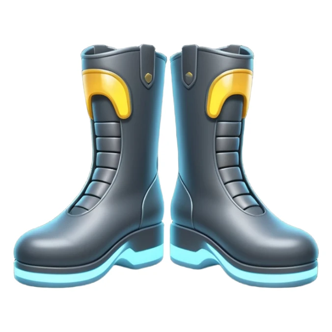Flat futuristic emoji of sleek jet boots with soft glow thrusters, rounded shapes, minimal shading, white background sticker