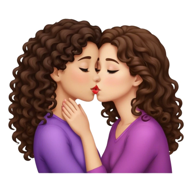 A brunette girl kisses a curly brunette sticker