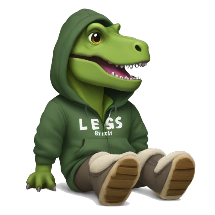 A trex wearing uggs and a hoodie sticker