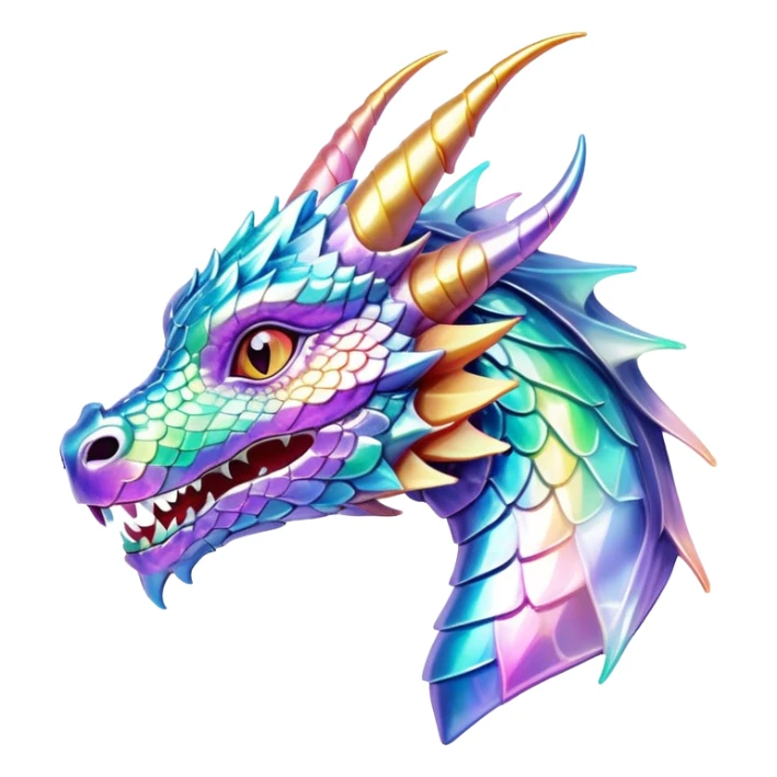 Sparkly glossy Pastel iridescent glass dragon head profile sticker
