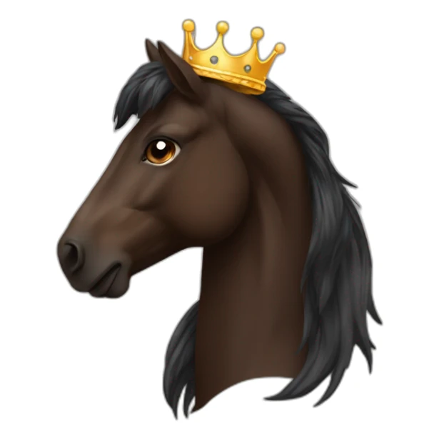 darks brown horse very proud with a crown sticker