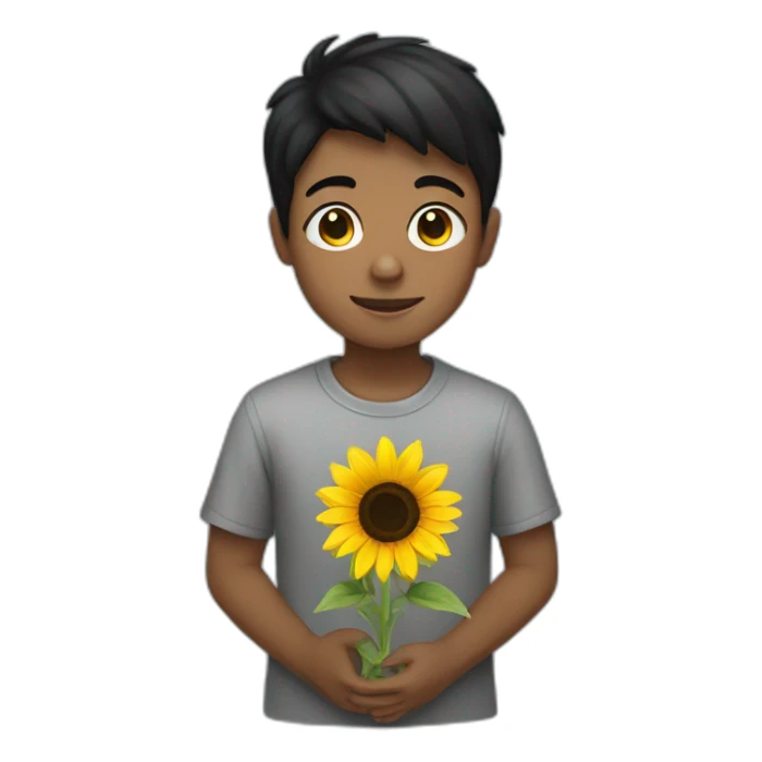 Short black hair boy holding sunflower sticker