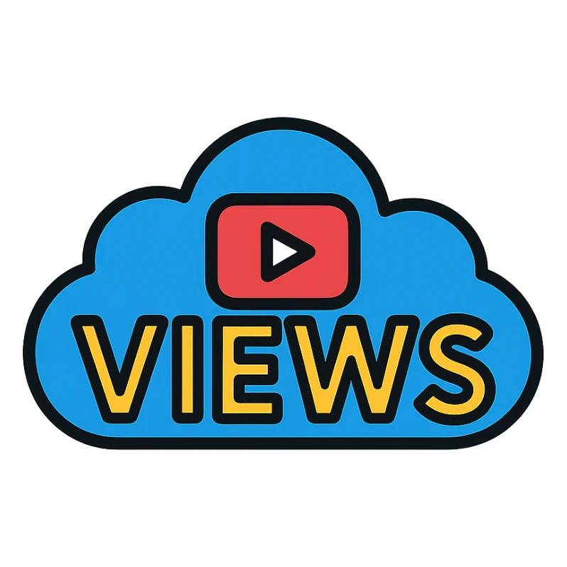 A cloud formation shaped like the word "VIEWS" with a YouTube play button symbol integrated into the design, representing views on YouTube. sticker