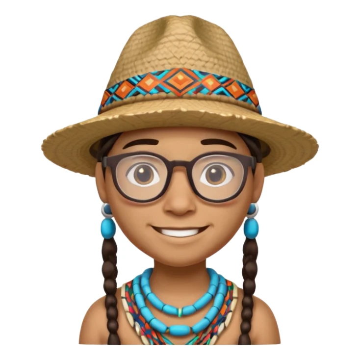 cute Indigenous tribal character portrait, head and shoulders only, wearing glasses, stylish hat, friendly smile, colorful tribal patterns, 3D cartoon, mobile game icon style, clean background, no text, no watermark
 sticker