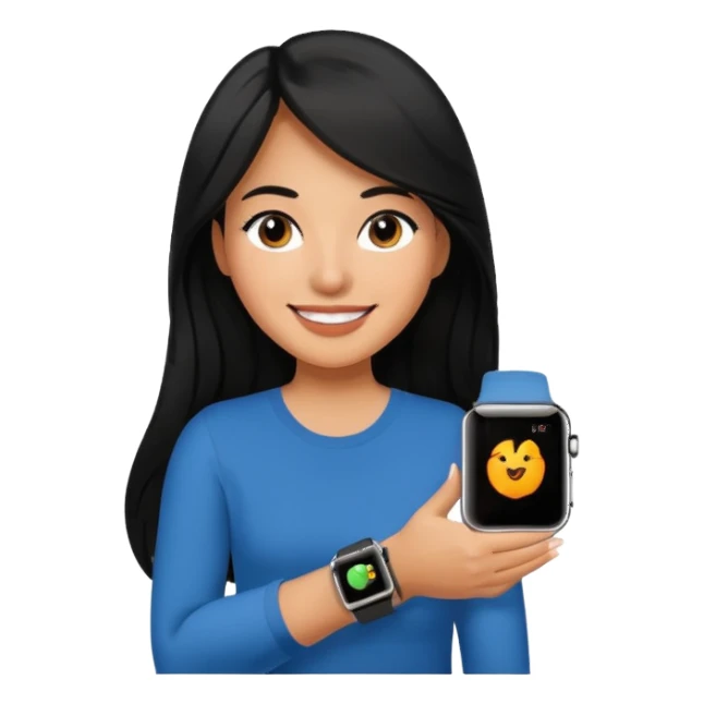 mujer cabello negro largo con apple watch en su muñeca sticker