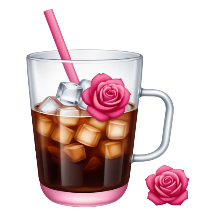 Cold brew coffee with mini roses pink red and small size mini glas cup with ice cubs sticker