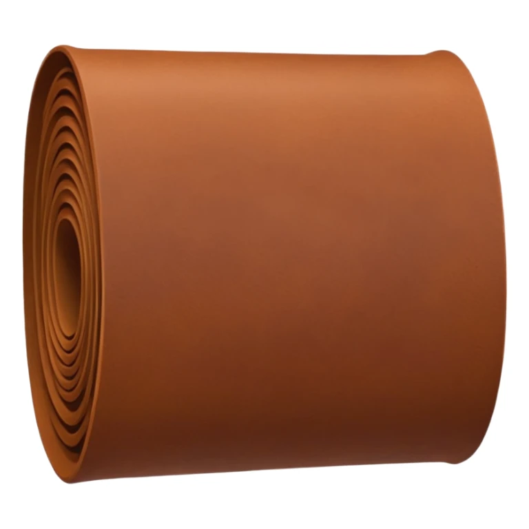 Apple-style 3D emoji of a rolled sheet of industrial leather, smooth surface, deep brown color, soft sheen, folded like fabric, with slight creases showing its texture. sticker