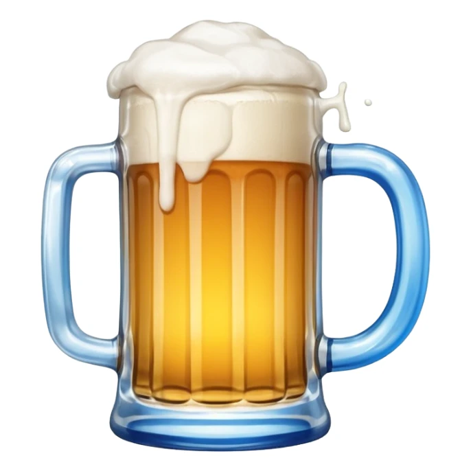 A large clear glass mug with a bright blue liquid inside.  Make the mug thicker and white/clear, not blue. beer stein. Handle is not blue. The walls of the mug are very thick and white sticker