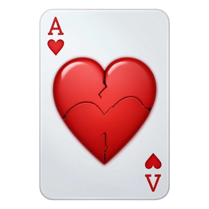 A ace of hearts playing card with a broken heart sticker