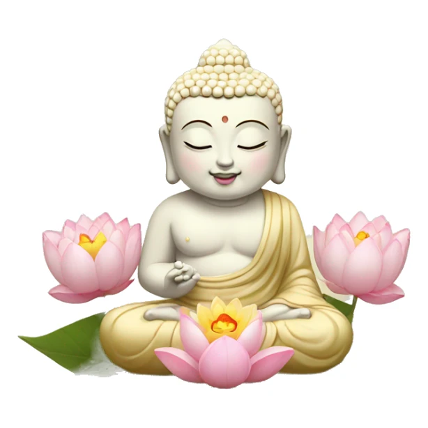 cute Buddha statue slight smile with lotus flower  sticker