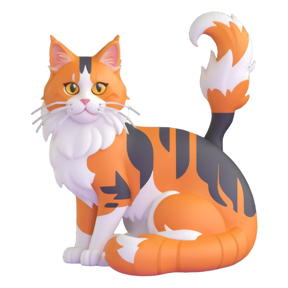 calico maine coon cat with orange, black and white patches sticker